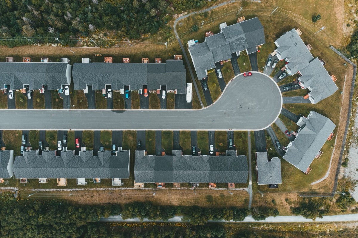 Aerial view of a low-rise residential neighbourhood